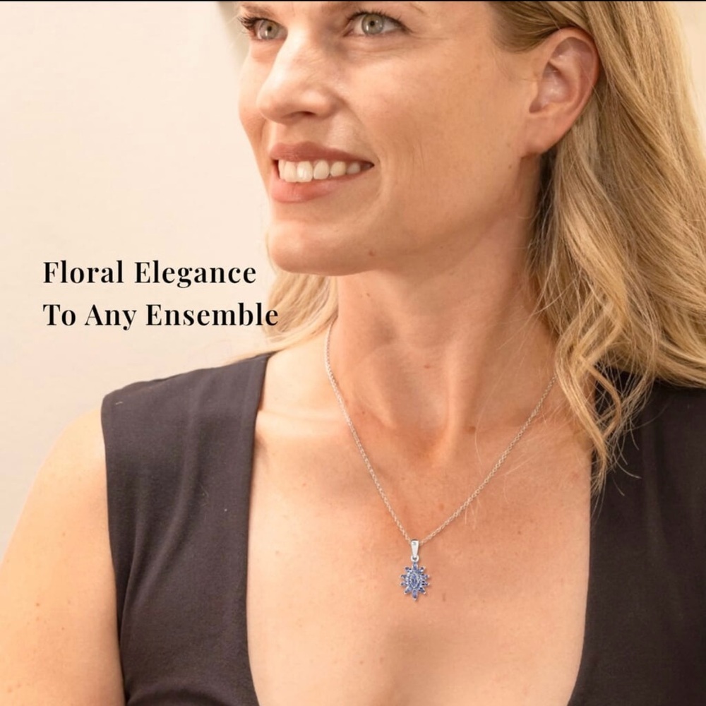 Natural Tanzanite Sterling and Platinum Elegant Purple Floral Jewelry Set - Picture 8 of 13